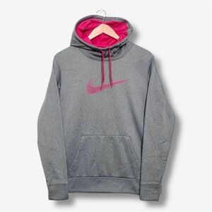 Nike Womens Dri-Fit Hoodie Gray Pink Swoosh Pullover Hooded Sweatshirt Sz Medium